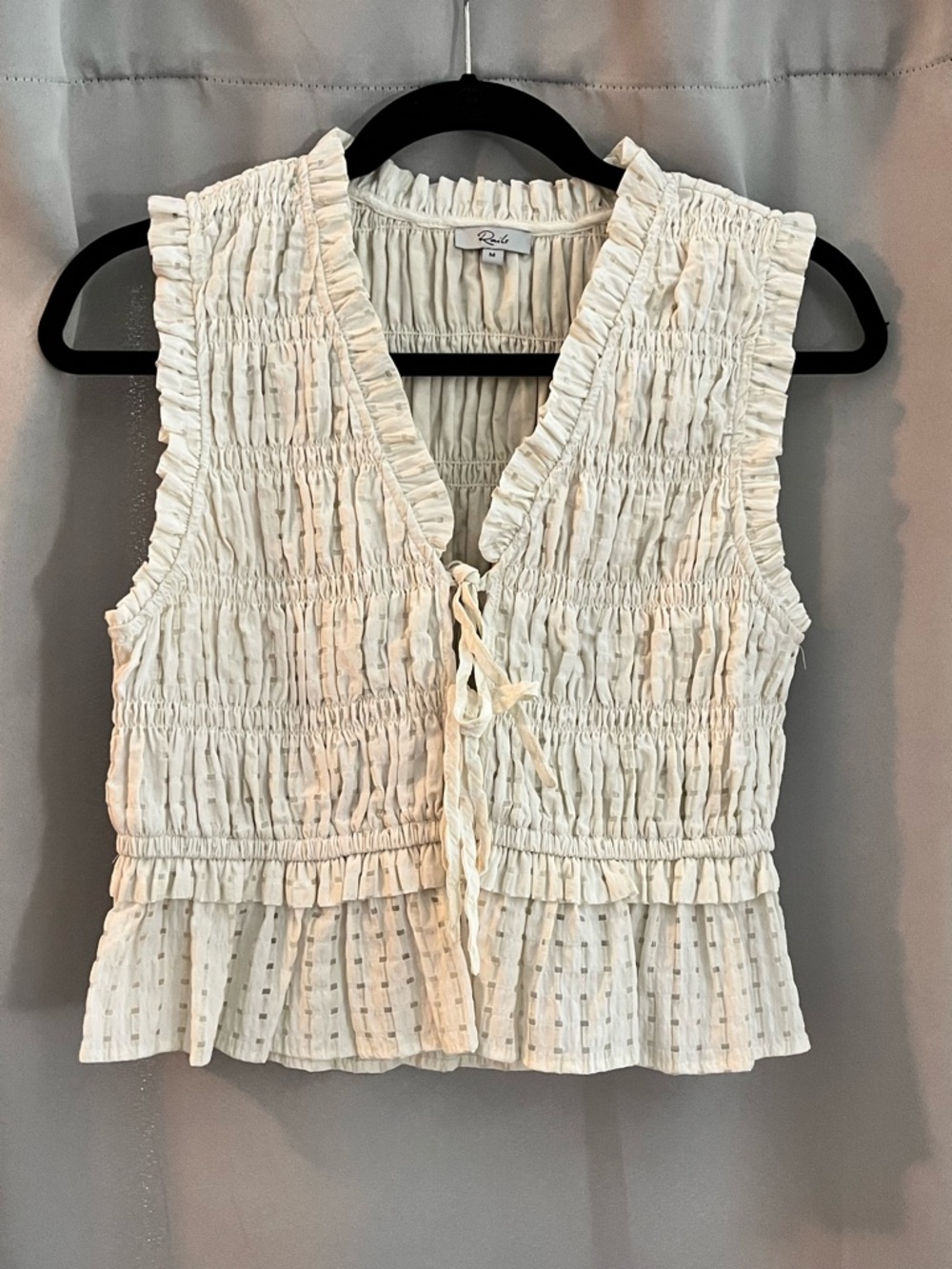 Rails Cream Smocked Tie-Front Ruffle Camisole Top